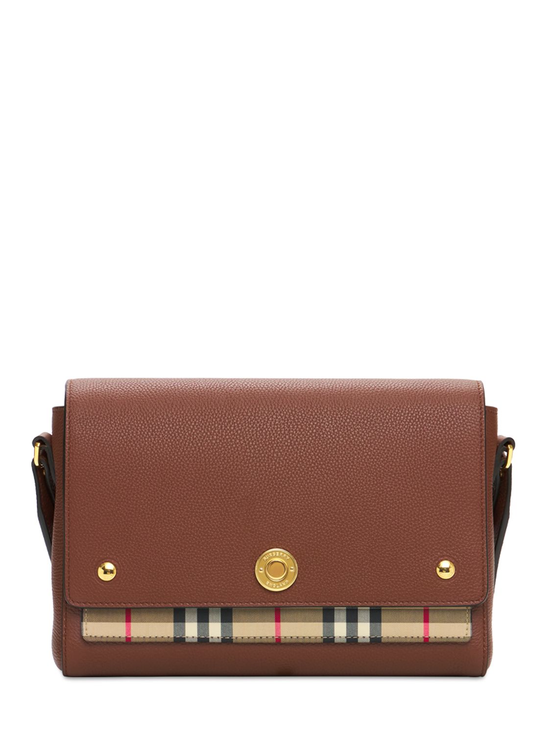 Burberry Ll md note leather & check shoulder bag Tan Luisaviaroma