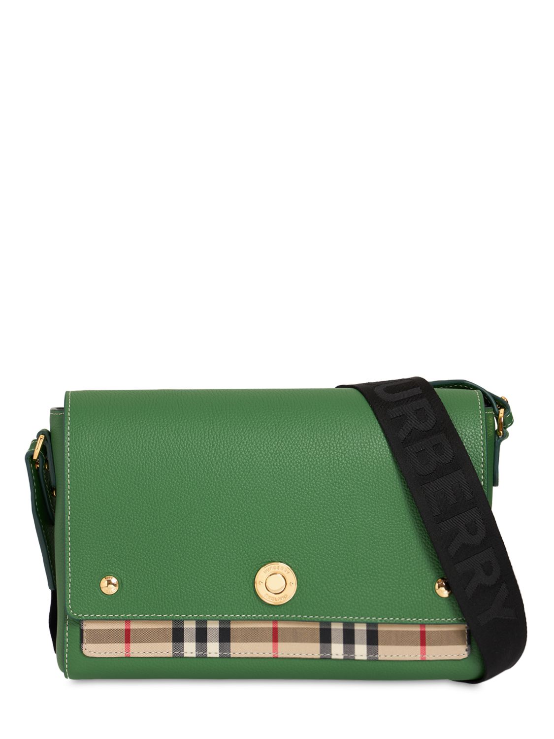 Burberry Md Note Leather & Check Shoulder Bag In Green ModeSens