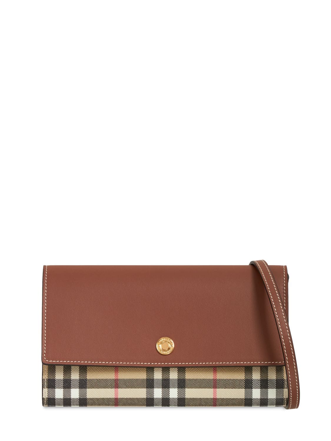 Burberry Hannah Vintage Check Wallet-on-strap In Tan | ModeSens