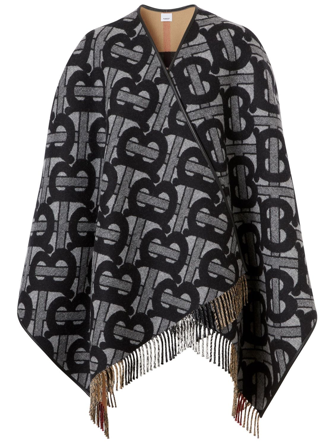 Burberry Tb Monogram Wool & Cashmere Mega Cape In Graphite | ModeSens