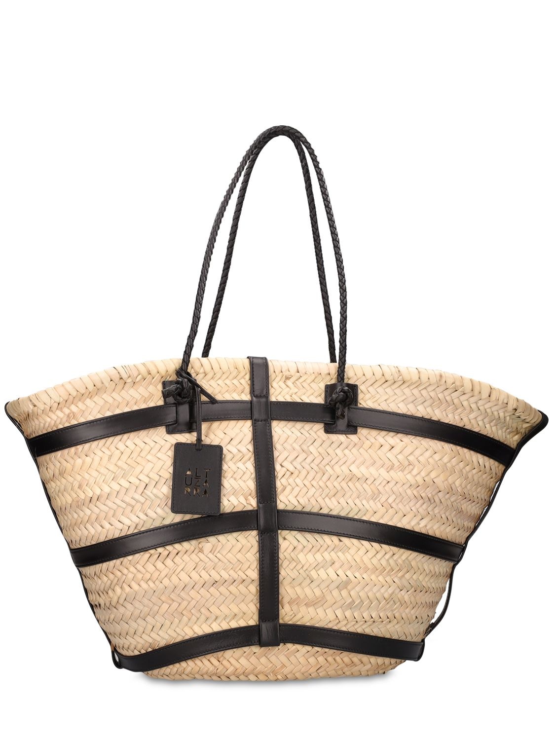 Altuzarra Large Watermill Straw & Faux Leather Bag In Natural,black