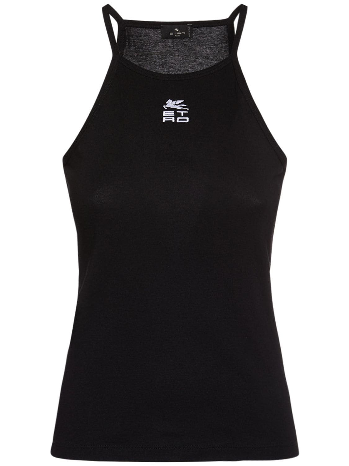 Ribbed Cotton Jersey Halter Top W/ Logo