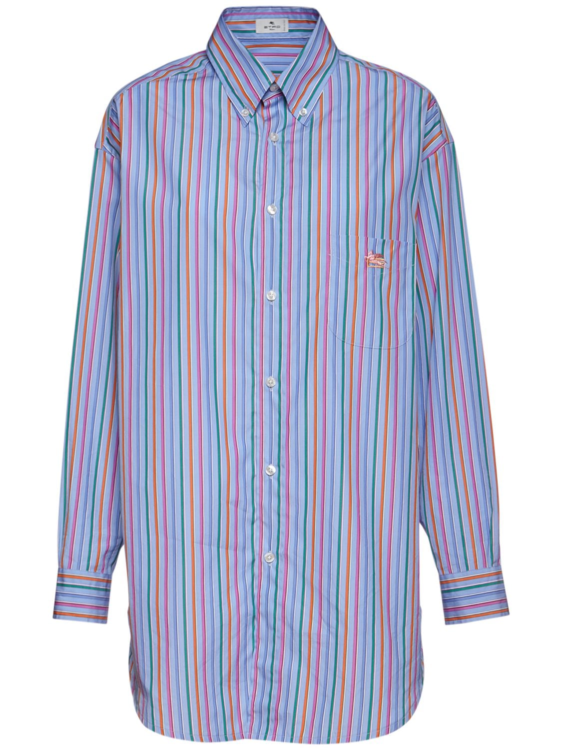 Striped Cotton Poplin Long Shirt