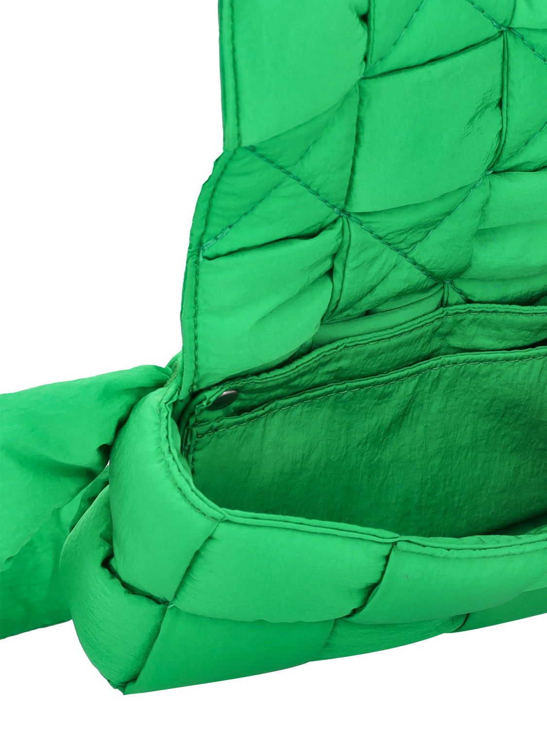 Shop Bottega Veneta Mini Padded Intreccio Nylon Belt Bag In Parakeet