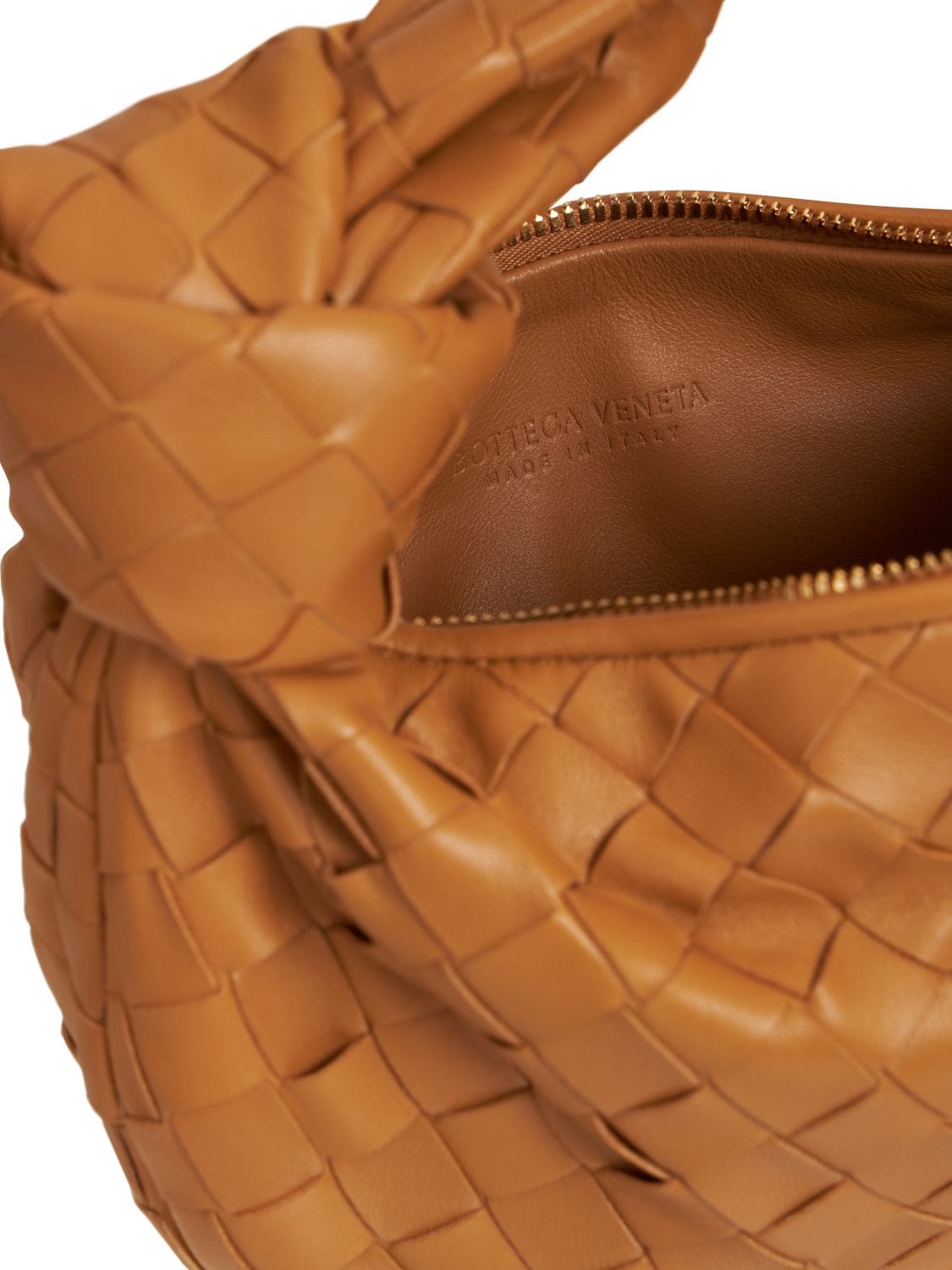 Shop Bottega Veneta Mini Jodie Leather Top Handle Bag In Caramel 20