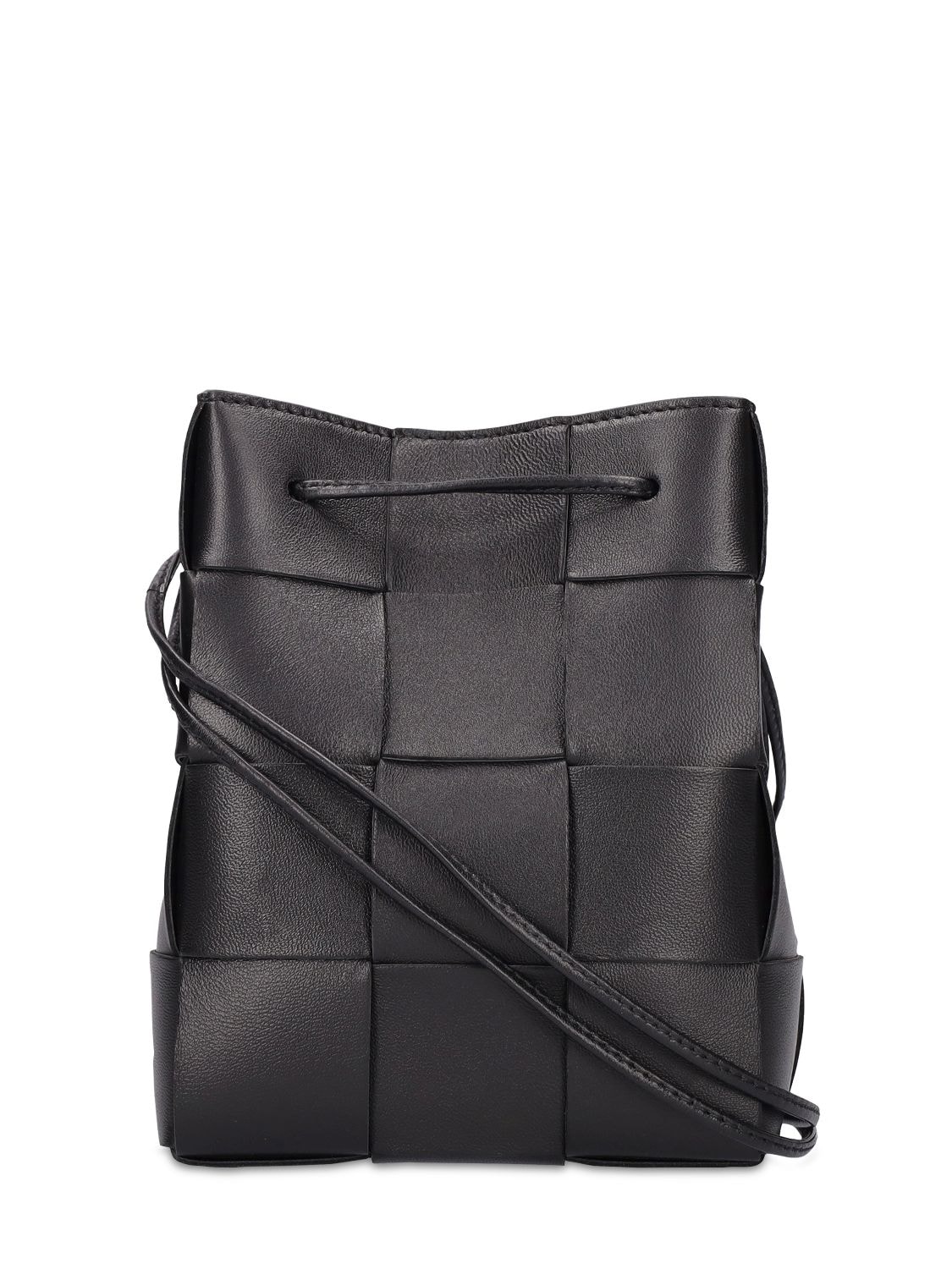 Shop Bottega Veneta Small Cassette Leather Bucket Bag In Black