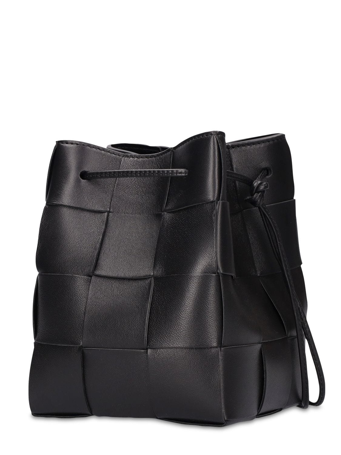 Shop Bottega Veneta Small Cassette Leather Bucket Bag In Black