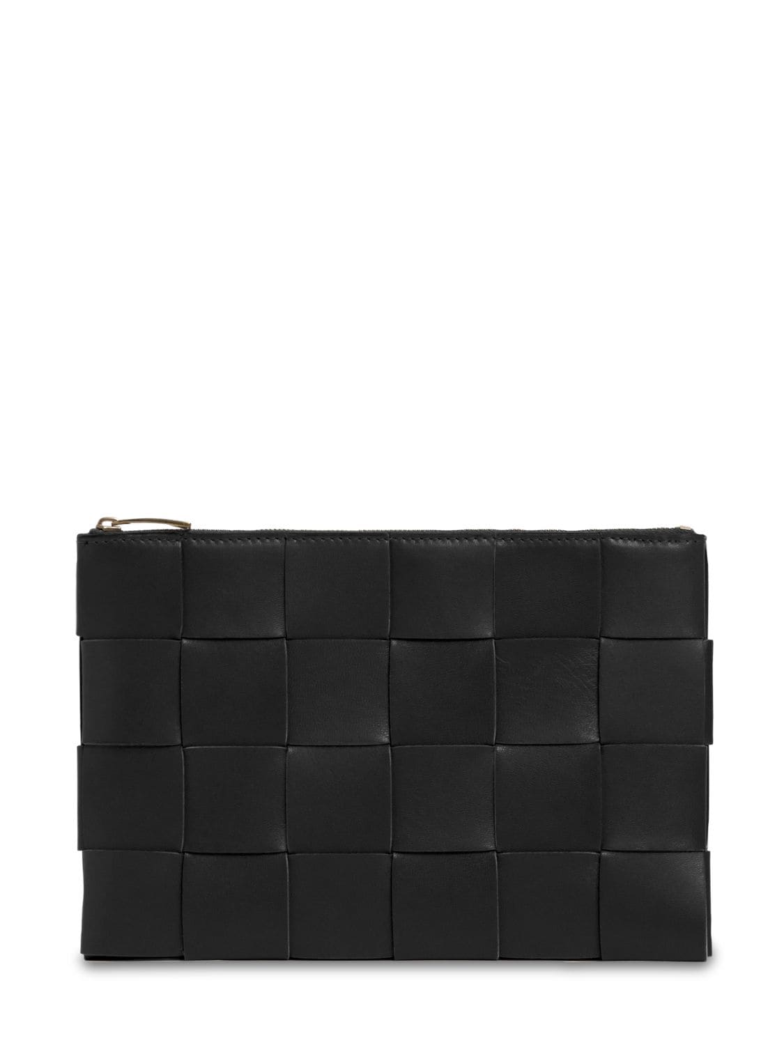 Bottega Veneta Intreccio Leather Zip Pouch In Black-gold