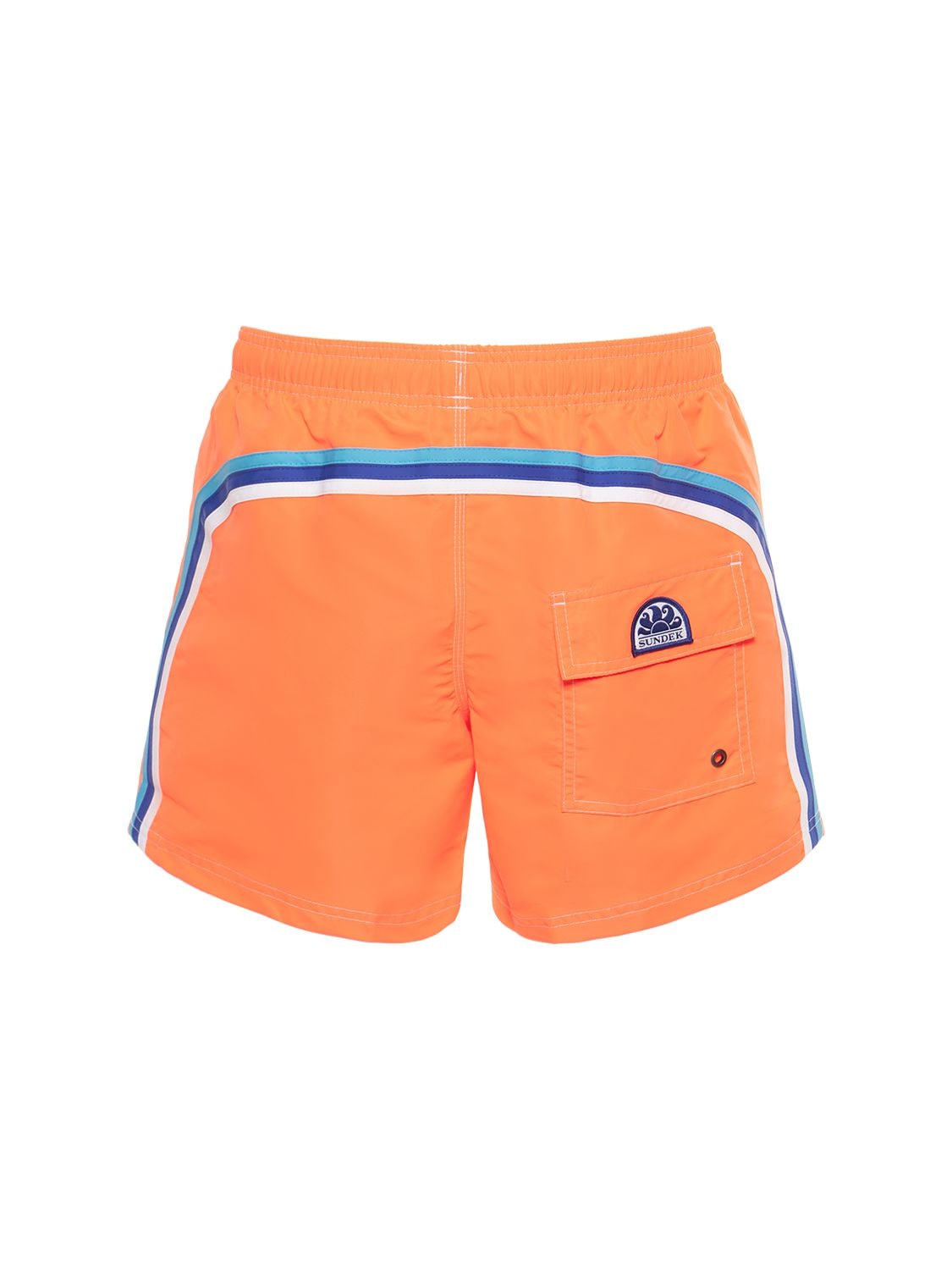 Sundek Stretch Waist Logo Tech Swim Shorts In Neon Orange
