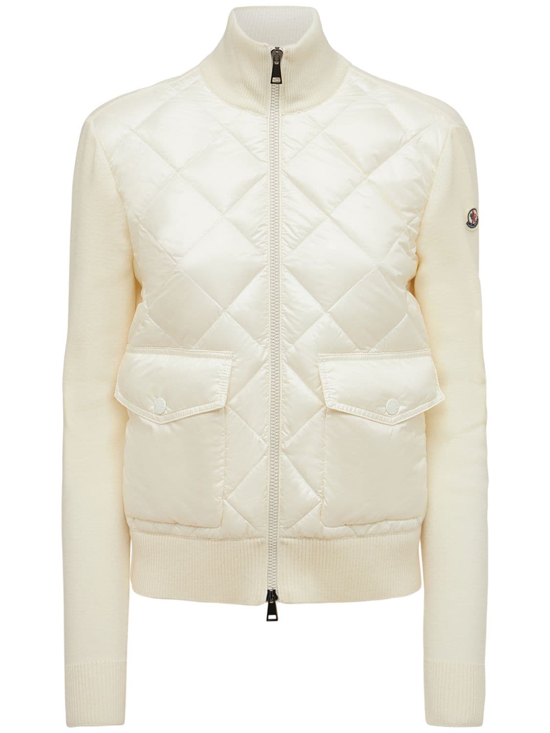 Moncler Down Fill Wool & Nylon Zip Cardigan In White | ModeSens
