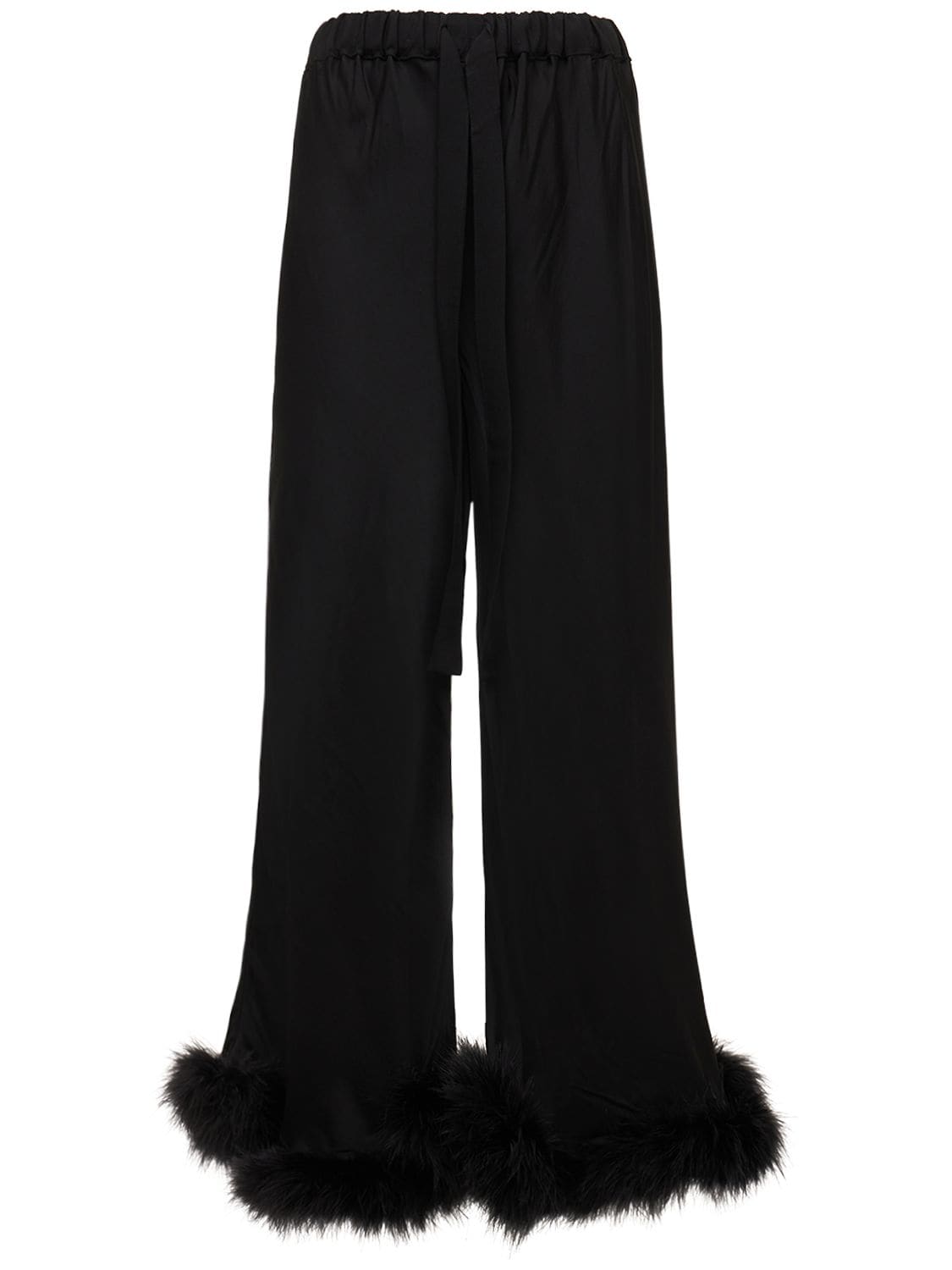 Sleeper Boudoir Feather Trim Flared Trousers In Black