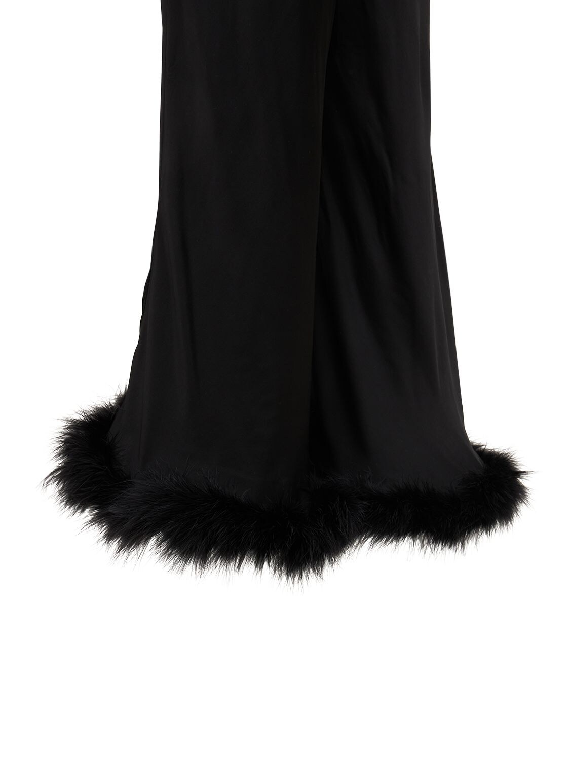 Sleeper Boudoir Feather Trim Flared Trousers In Black