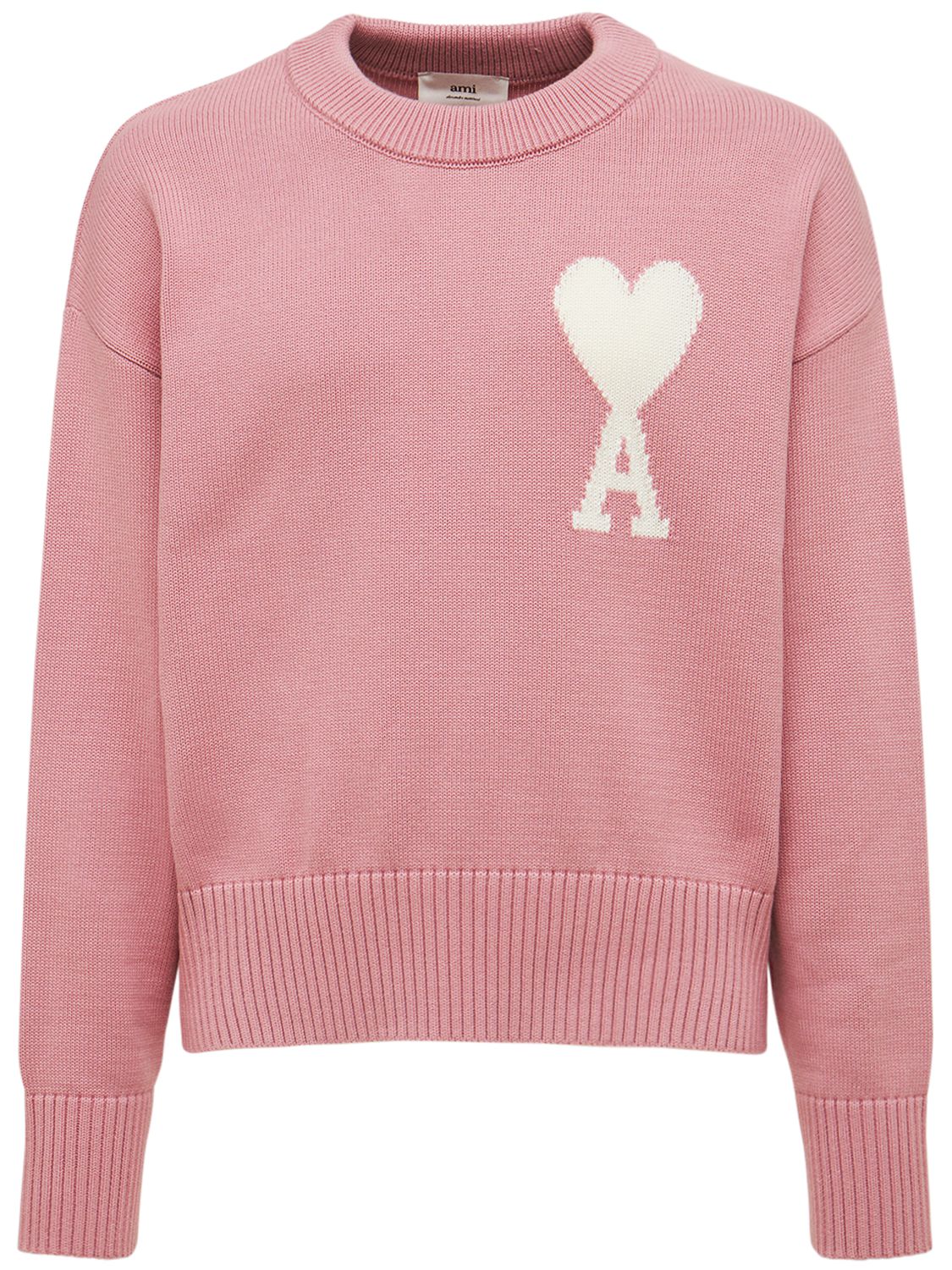 AMI Paris Pullover aus woll/baumwollstrick mit logodruck Aqua/White Luisaviaroma