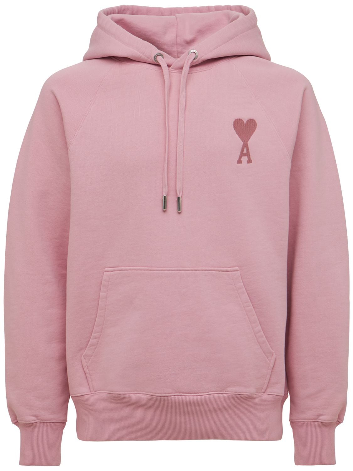 AMI Paris - Logo embro boxy organic cotton hoodie - Pink | Luisaviaroma