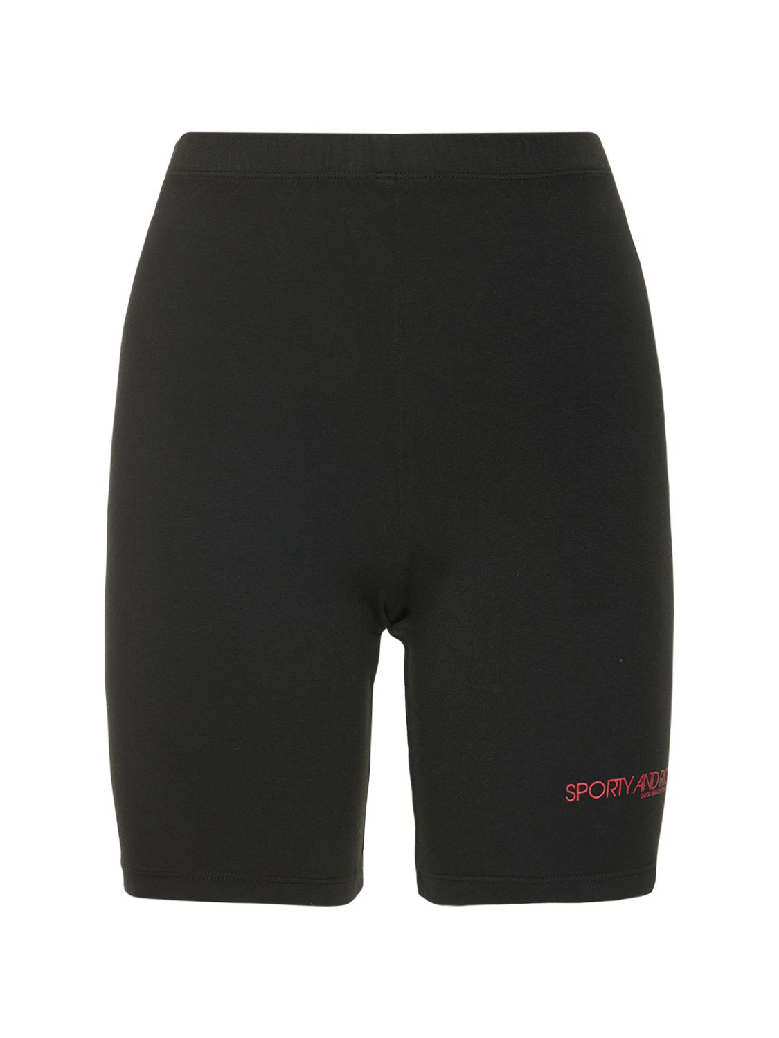 Sporty And Rich Disco Logo-print Stretch-cotton Jersey Shorts In Black