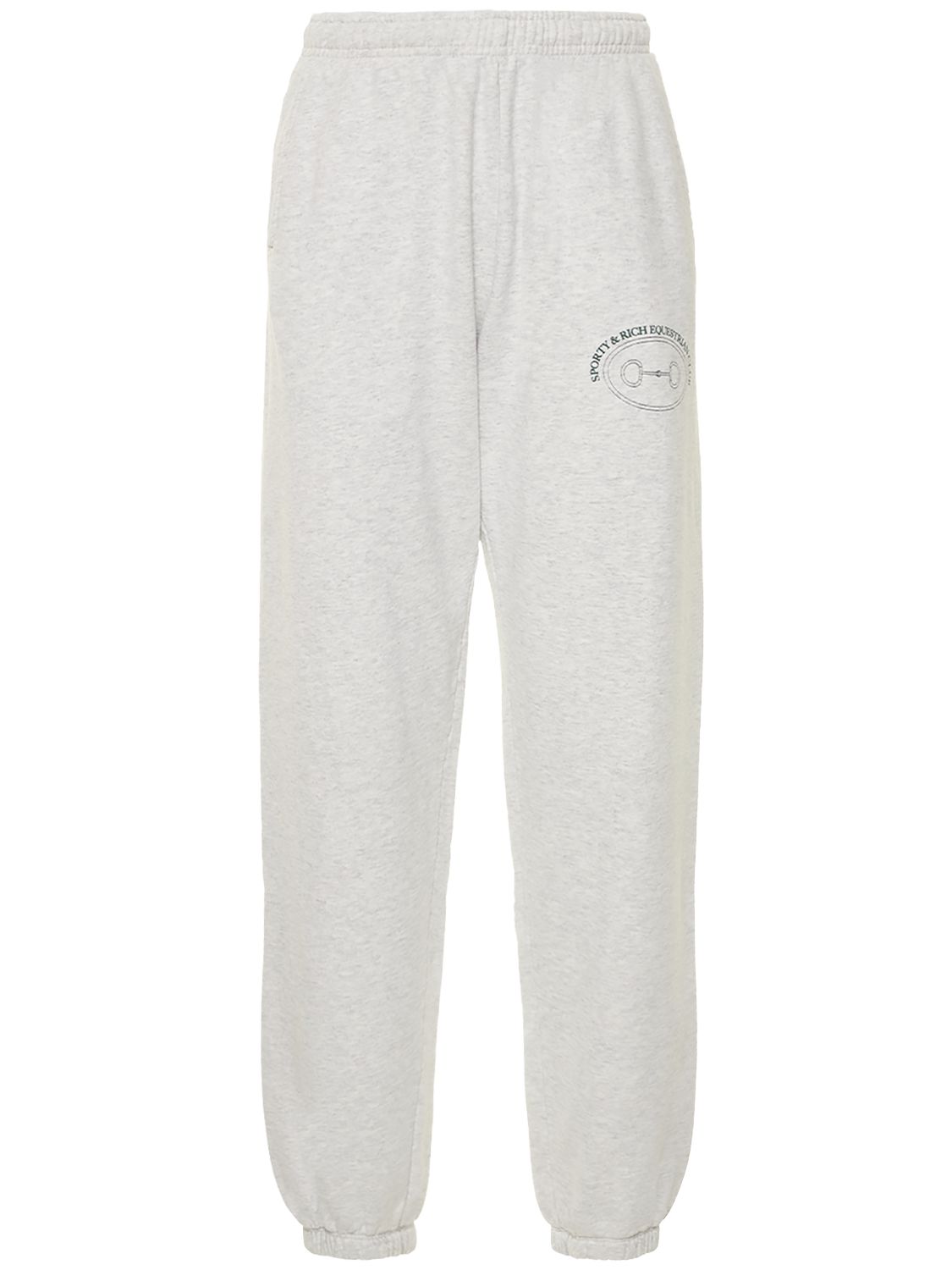 Sporty And Rich Lion Crest Brand-print Tapered-leg Relaxed-fit Stretch-cotton Jogging Bottoms In Grey