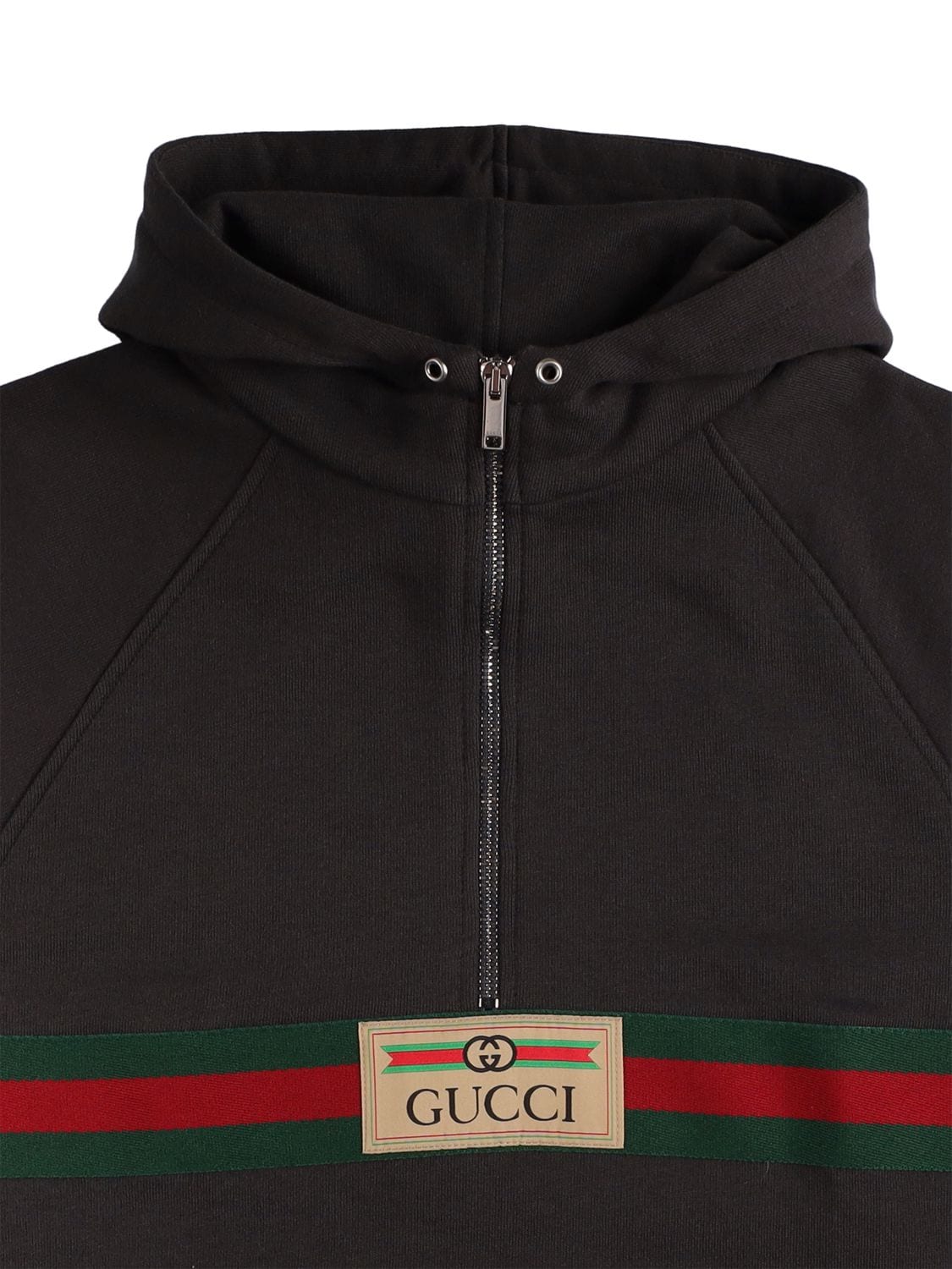 Shop Gucci Cotton Sweatshirt Hoodie W/ Web In Dark Grey