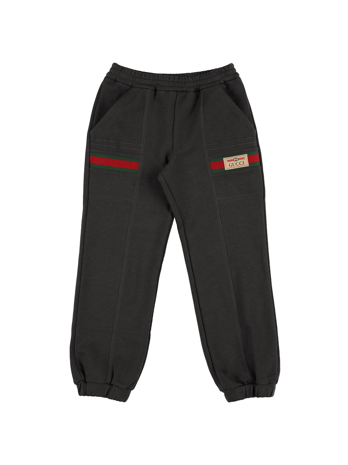 Gucci Kids' Logo Print Cotton Sweatpants In Серый