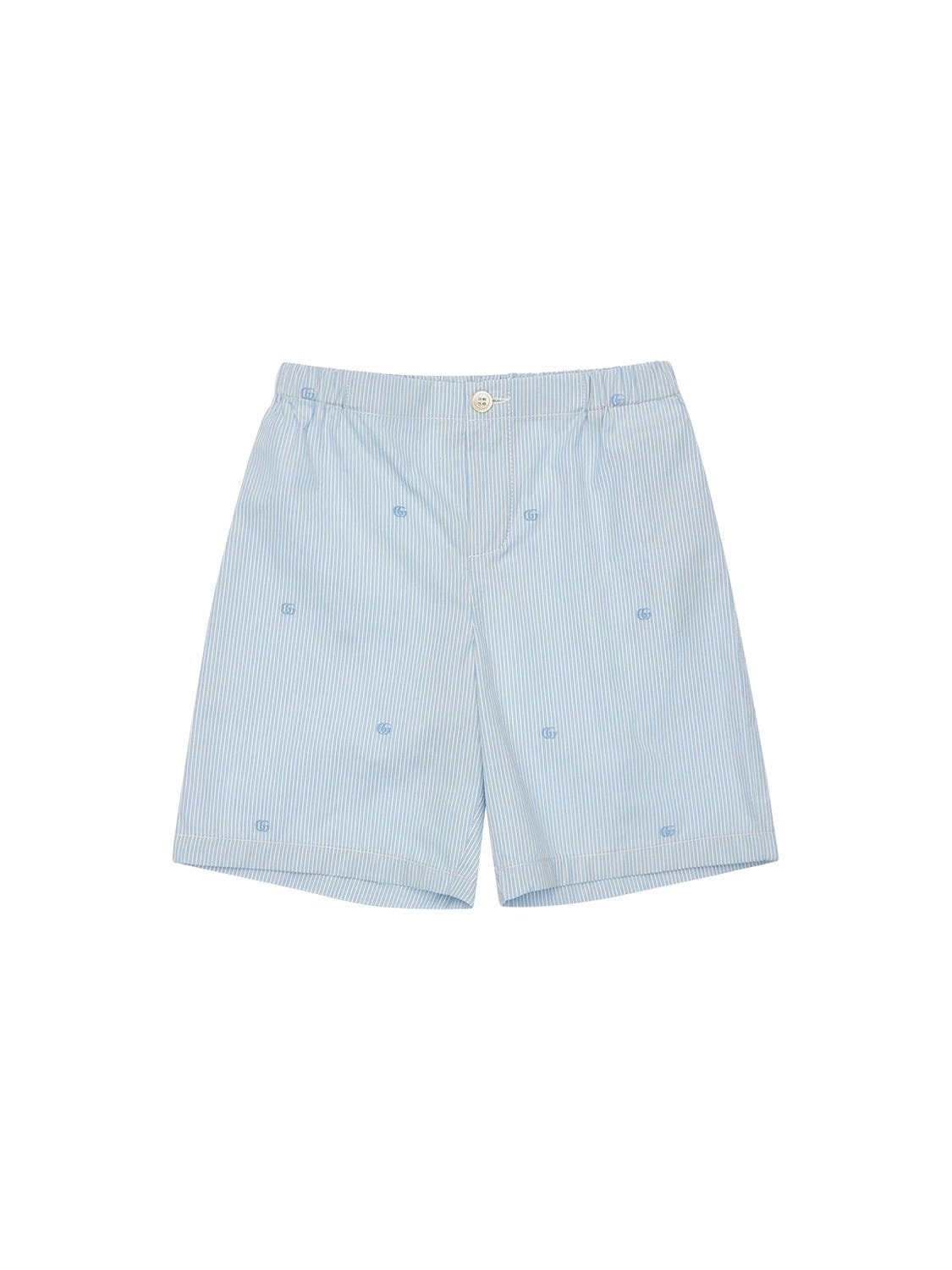 Gucci Kids' Gg Striped Cotton Shorts In Light Blue
