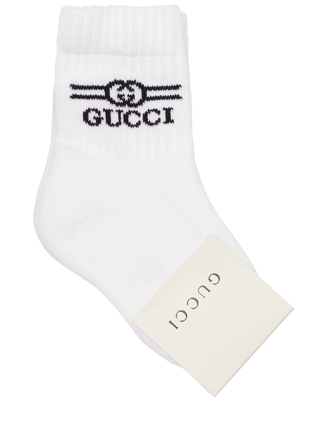 Gucci Kids' Labelina Cotton Blend Socks In Белый,чёрный