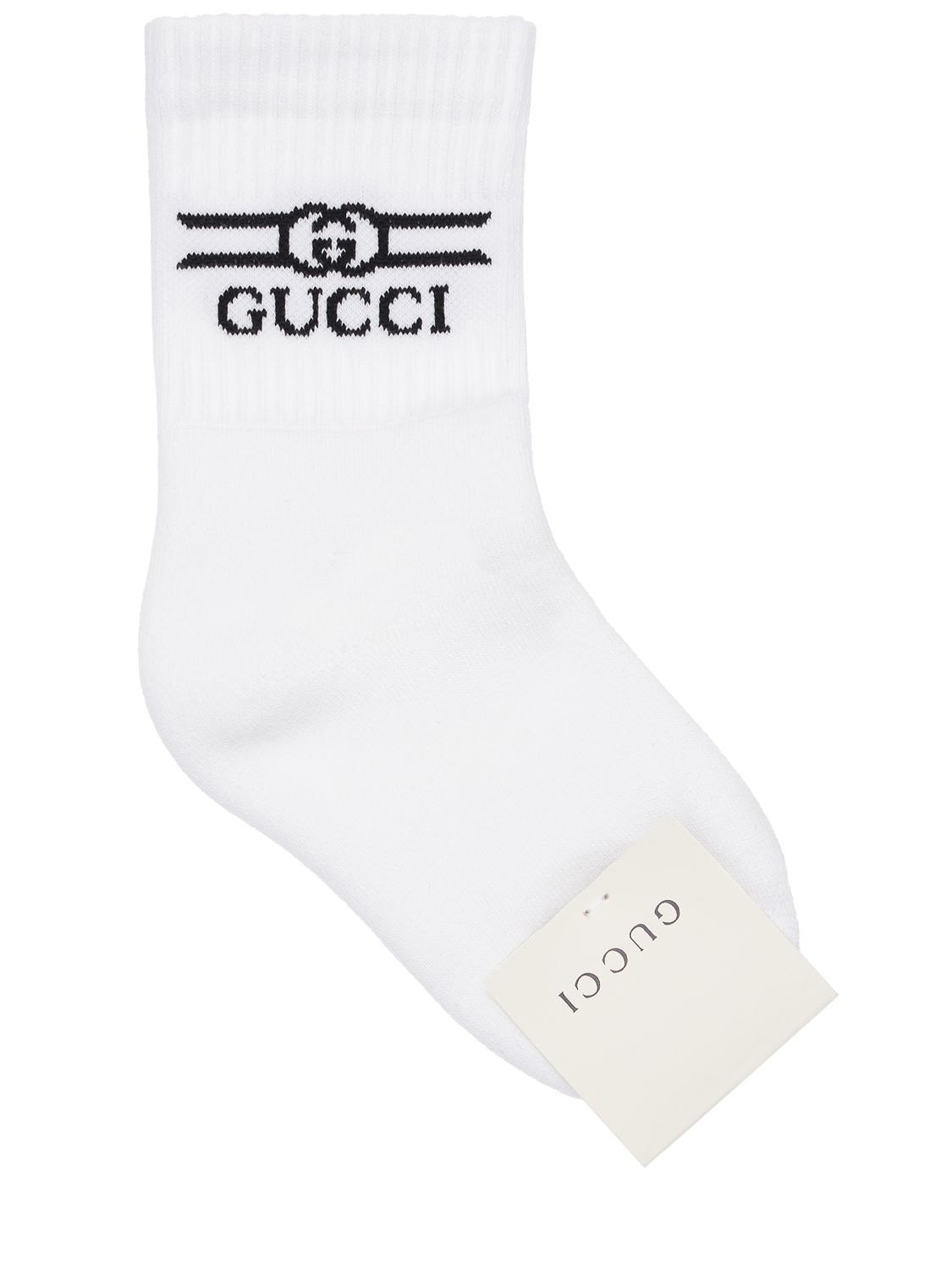 Gucci Kids' Labelina Cotton Blend Socks In White,black