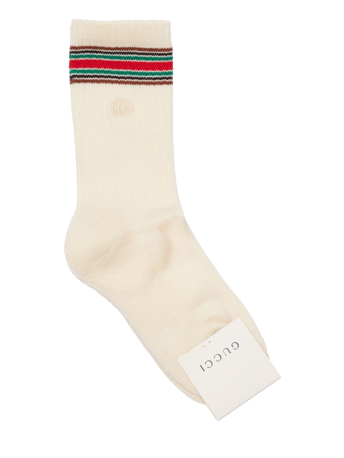 Gucci Kids' Gg Embroidery Cotton Socks In Ivory