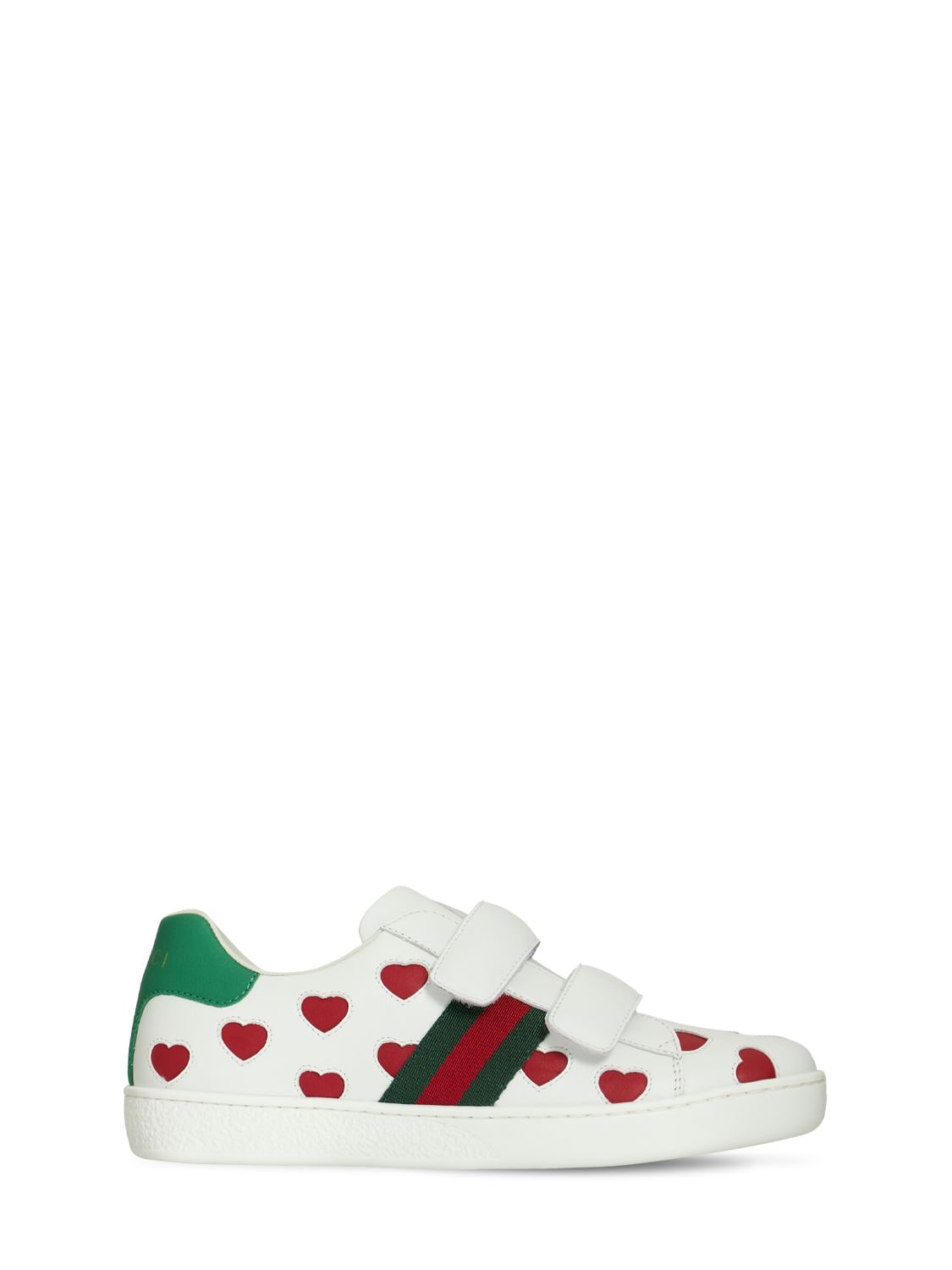 GUCCI HEART PRINT LEATHER STRAP SNEAKERS