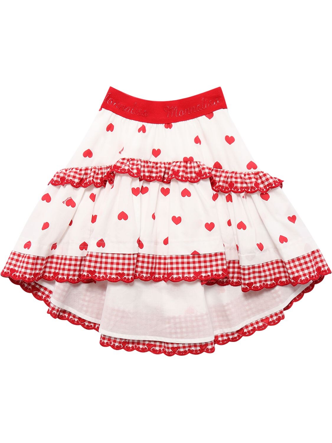 Monnalisa Ruffled Printed Cotton Poplin Skirt In White,red