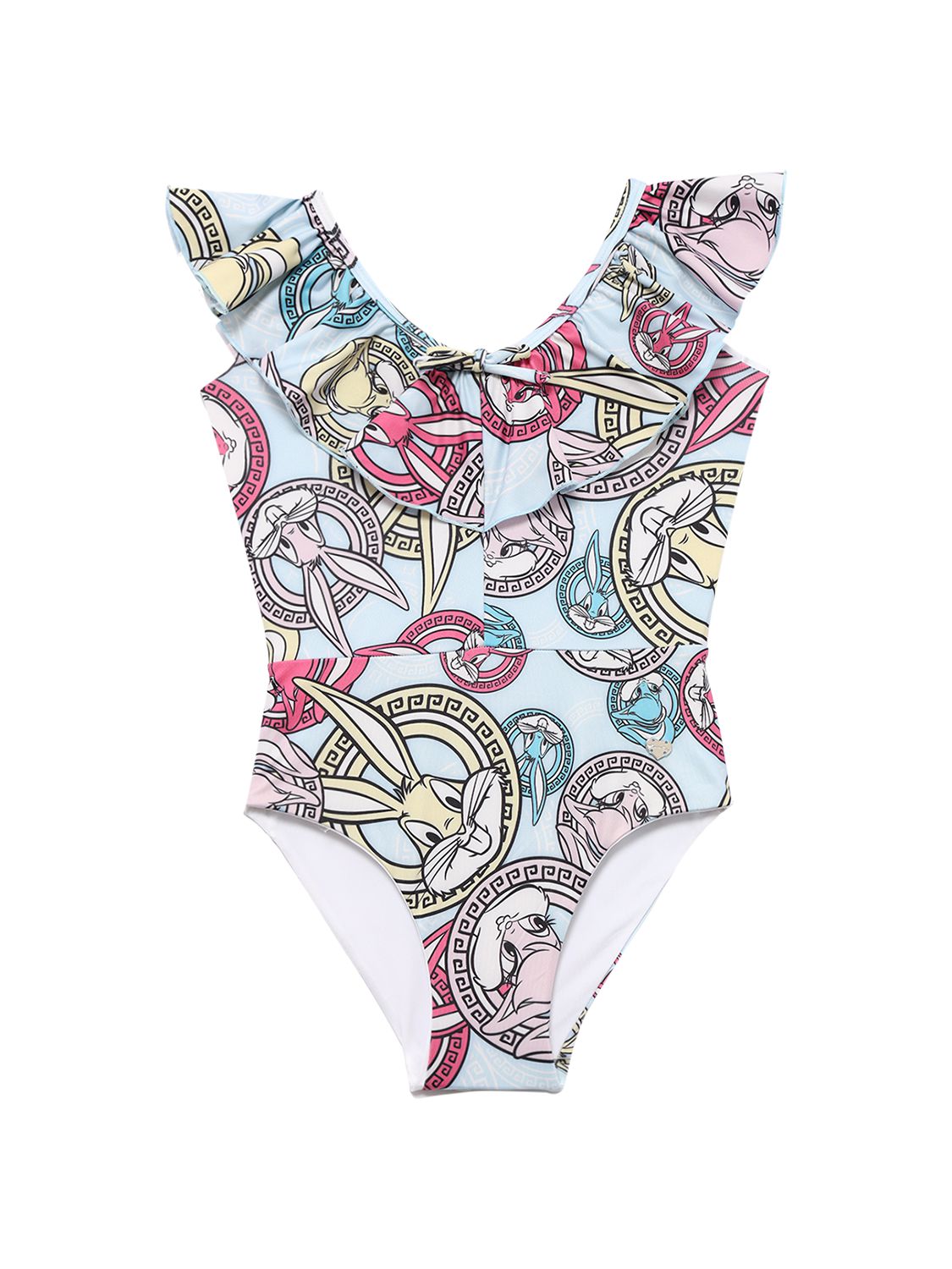 Monnalisa Lola Bunny Printed One Piece Swimsuit In Lightblue,multi