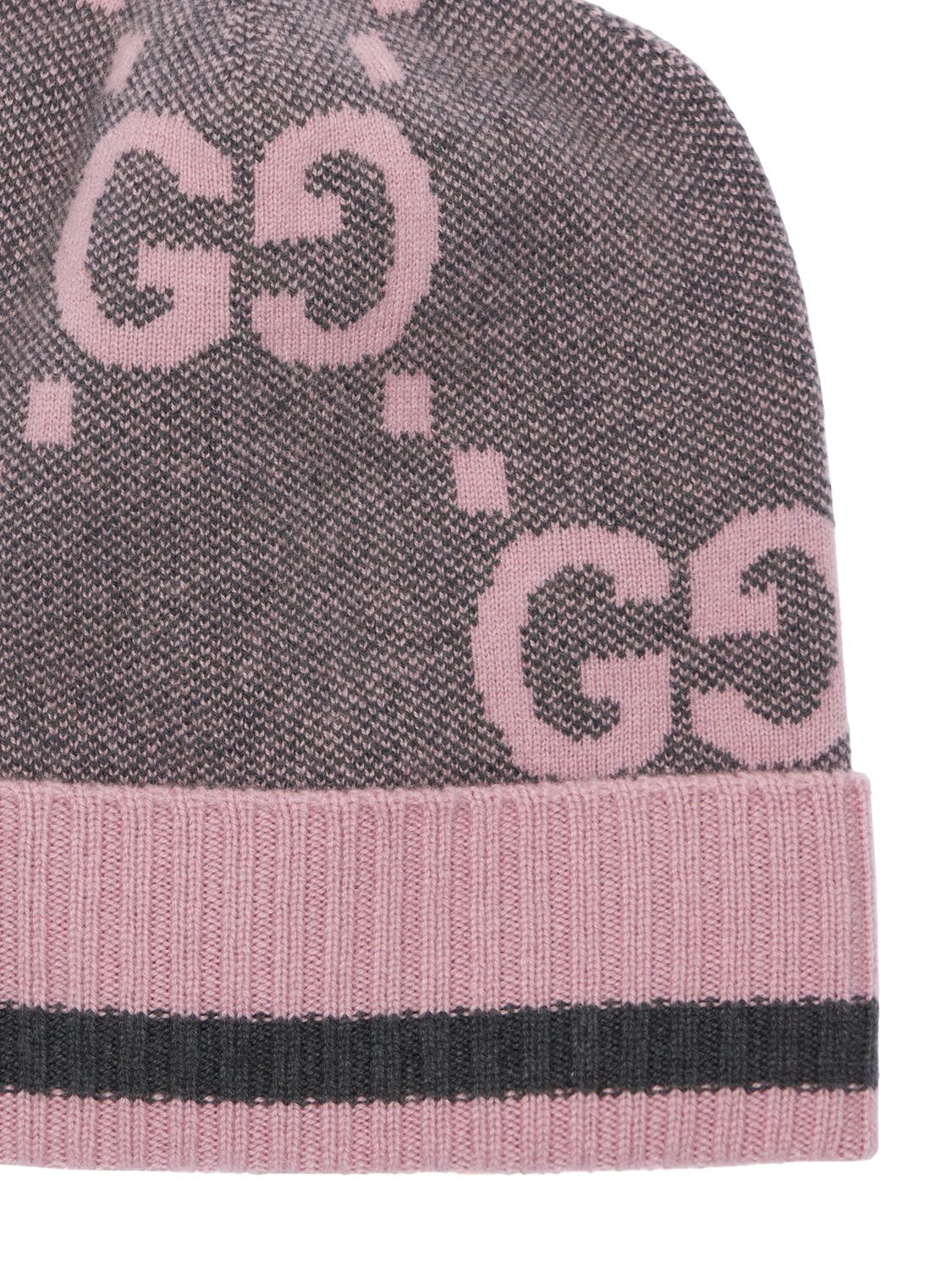 Shop Gucci Gg Motif Cashmere Knit Hat In Pink,grey