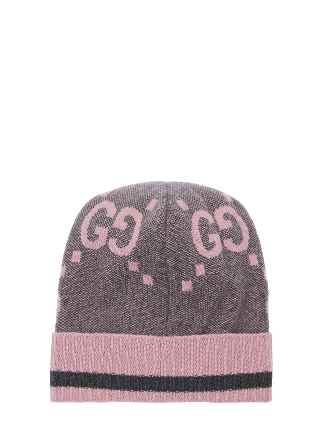 Shop Gucci Gg Motif Cashmere Knit Hat In Pink,grey