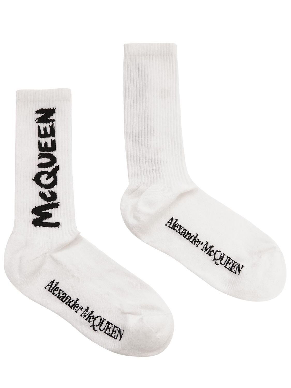 Shop Alexander Mcqueen Graffiti Logo Cotton Blend Socks In White,black