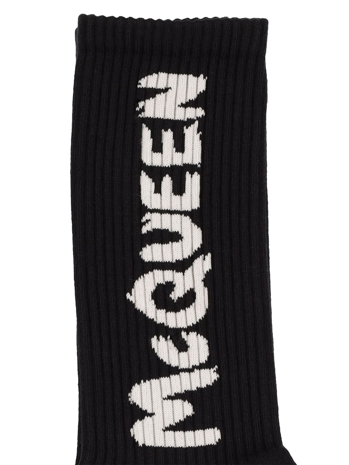 Shop Alexander Mcqueen Graffiti Logo Cotton Blend Socks In Black,ivory