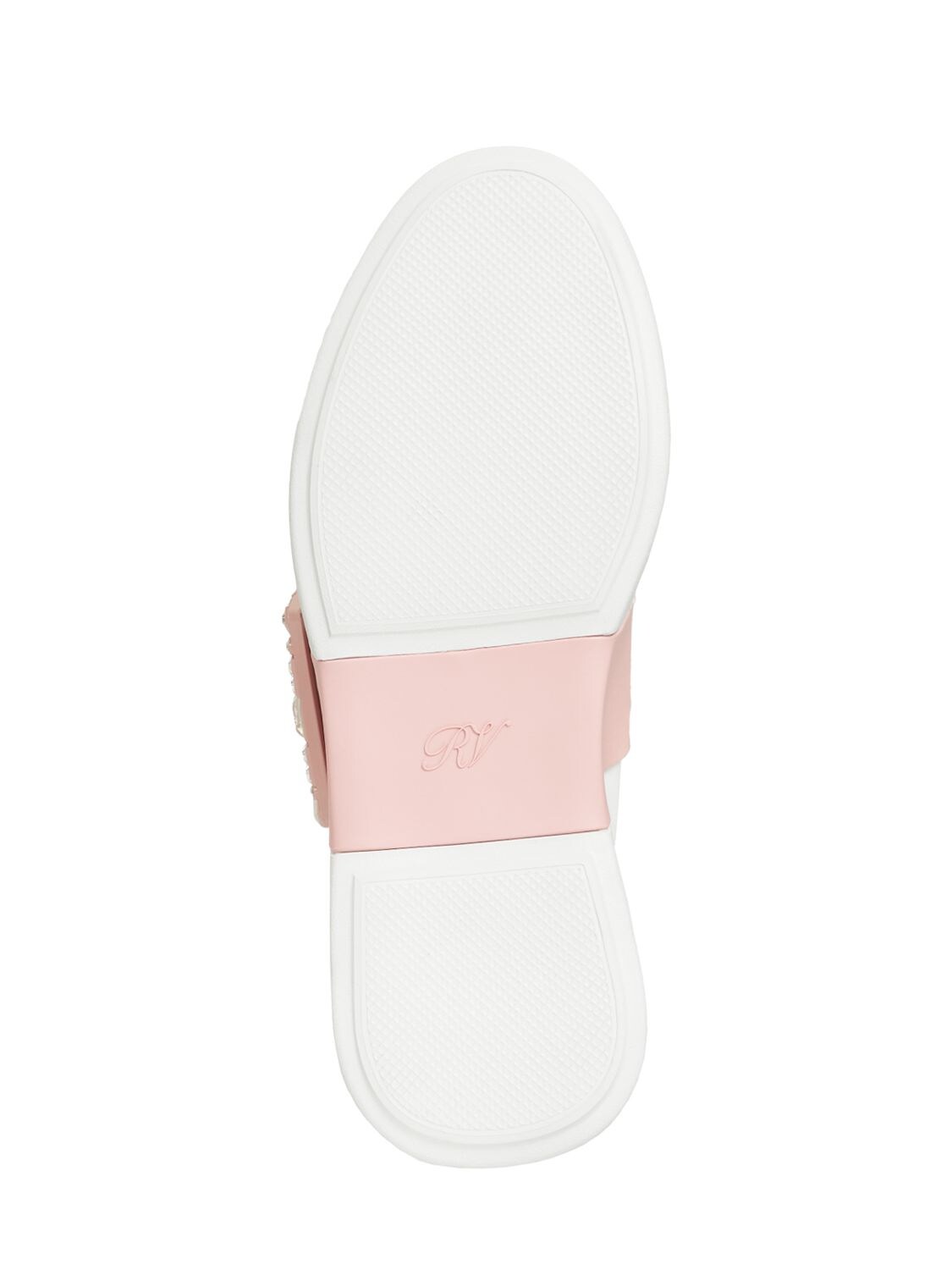 Shop Roger Vivier 40mm Viv Skate Leather Sneakers In White,pink