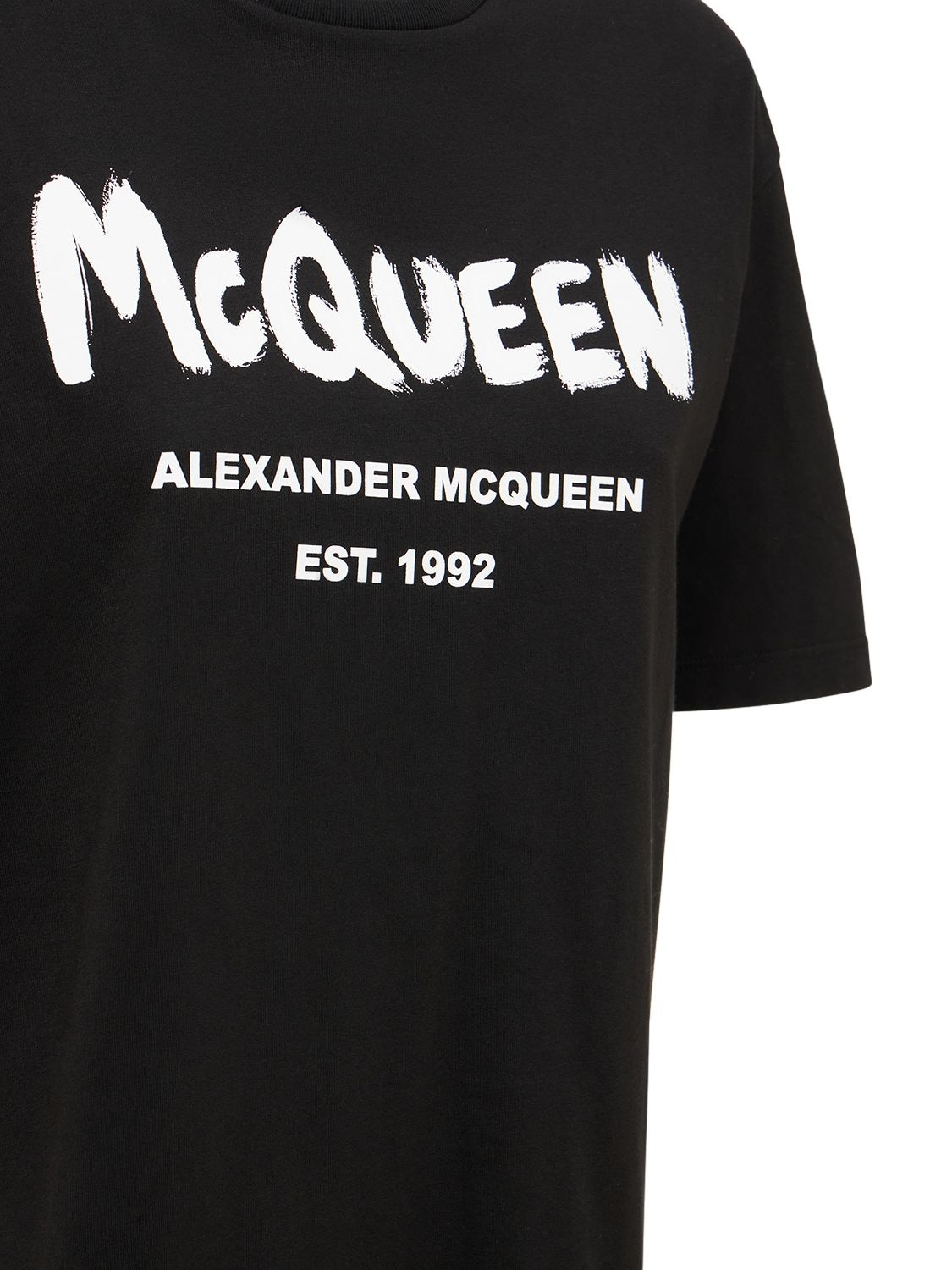 Shop Alexander Mcqueen Oversize Printed Cotton T-shirt In Black,white