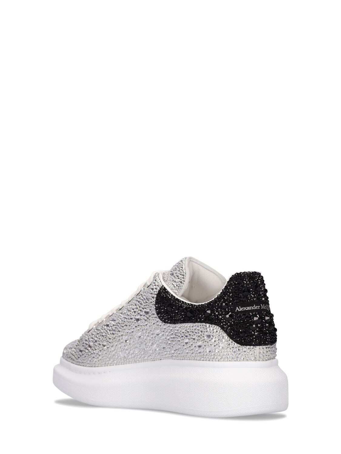 Shop Alexander Mcqueen 45mm Embellished Leather Sneakers In White,black