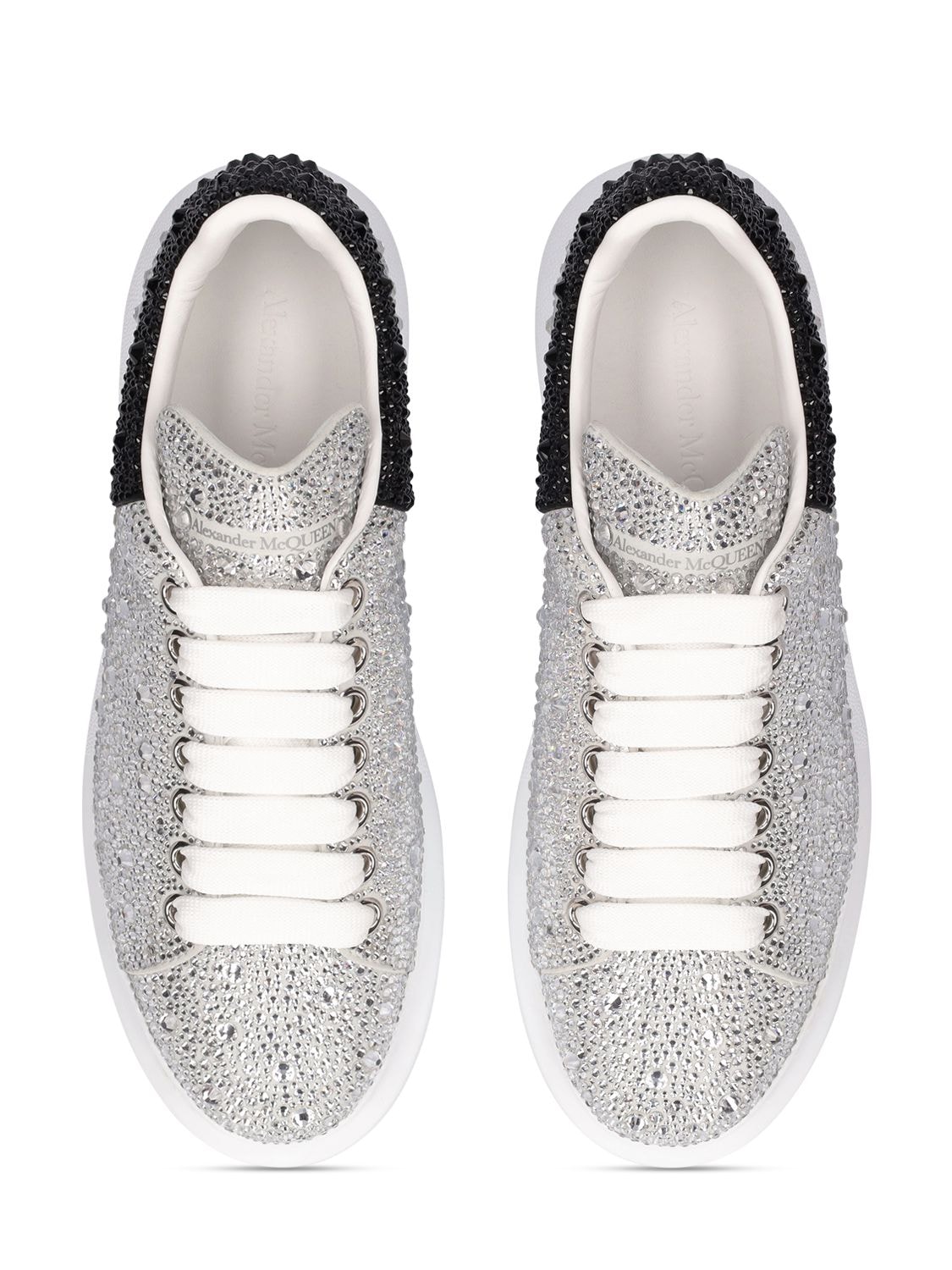 Shop Alexander Mcqueen 45mm Embellished Leather Sneakers In White,black