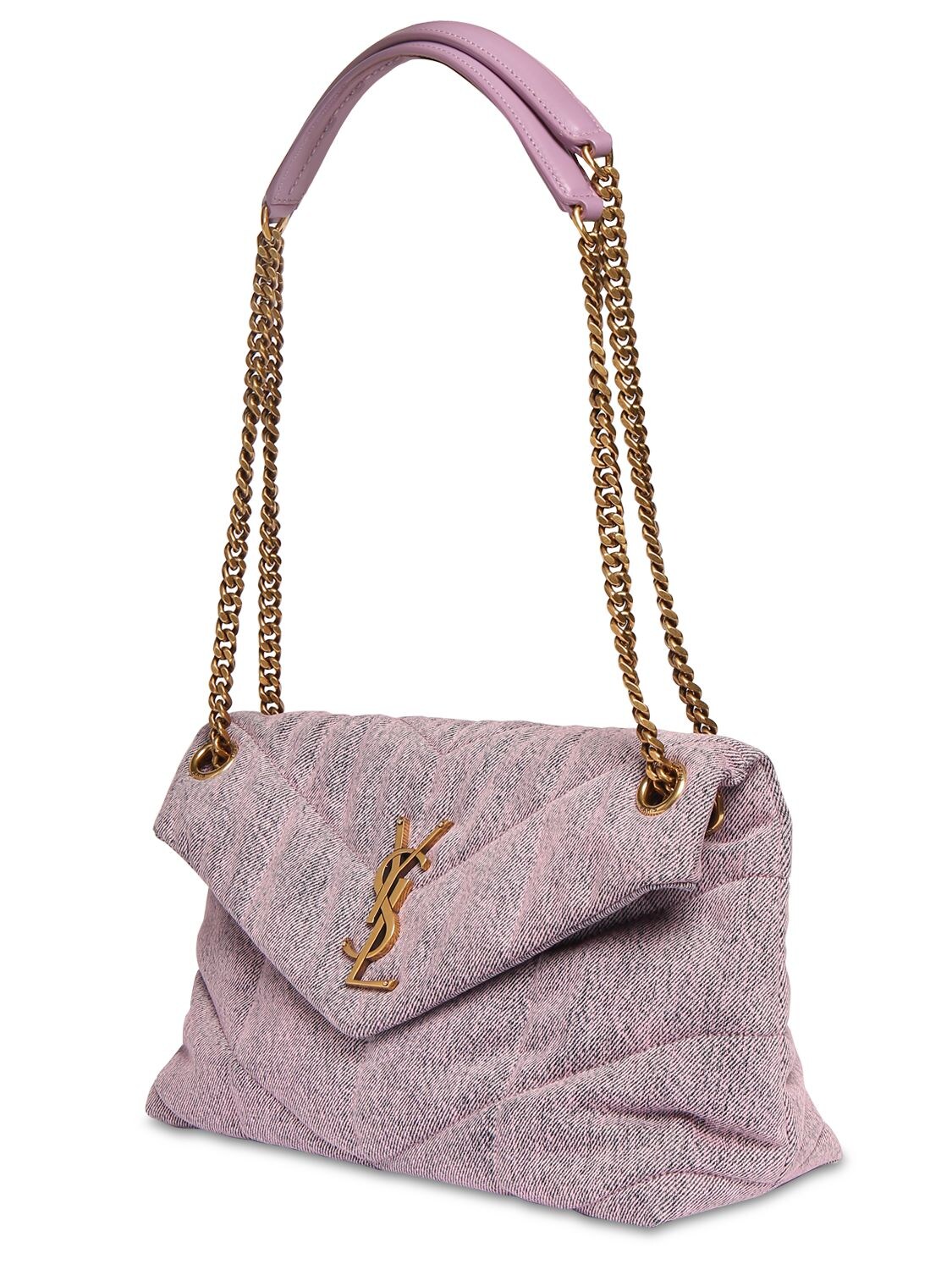 Saint Laurent Loulou Puffer Small Denim Shoulder Bag In Purple ModeSens