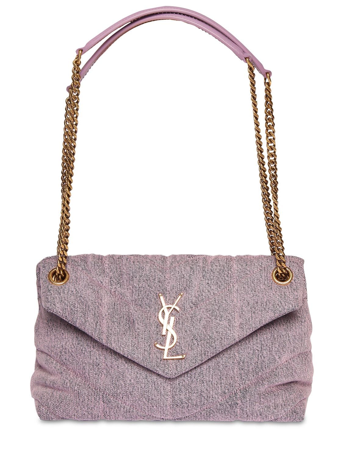 Saint Laurent Loulou Puffer Small Denim Shoulder Bag In Purple | ModeSens