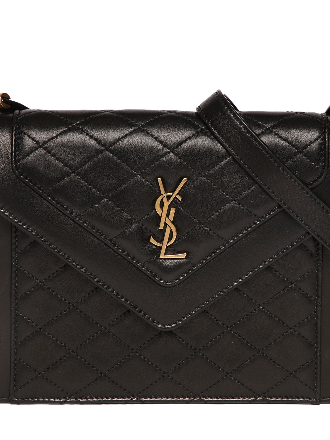 Saint Laurent Gaby Monogram-plaque Quilted-leather Pouch in Gray