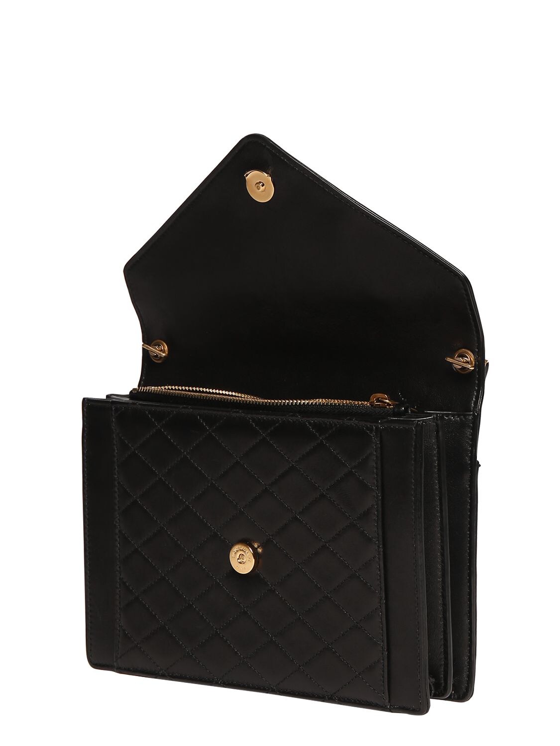 Shop Saint Laurent Gaby Monogramme Leather Shoulder Bag In Black