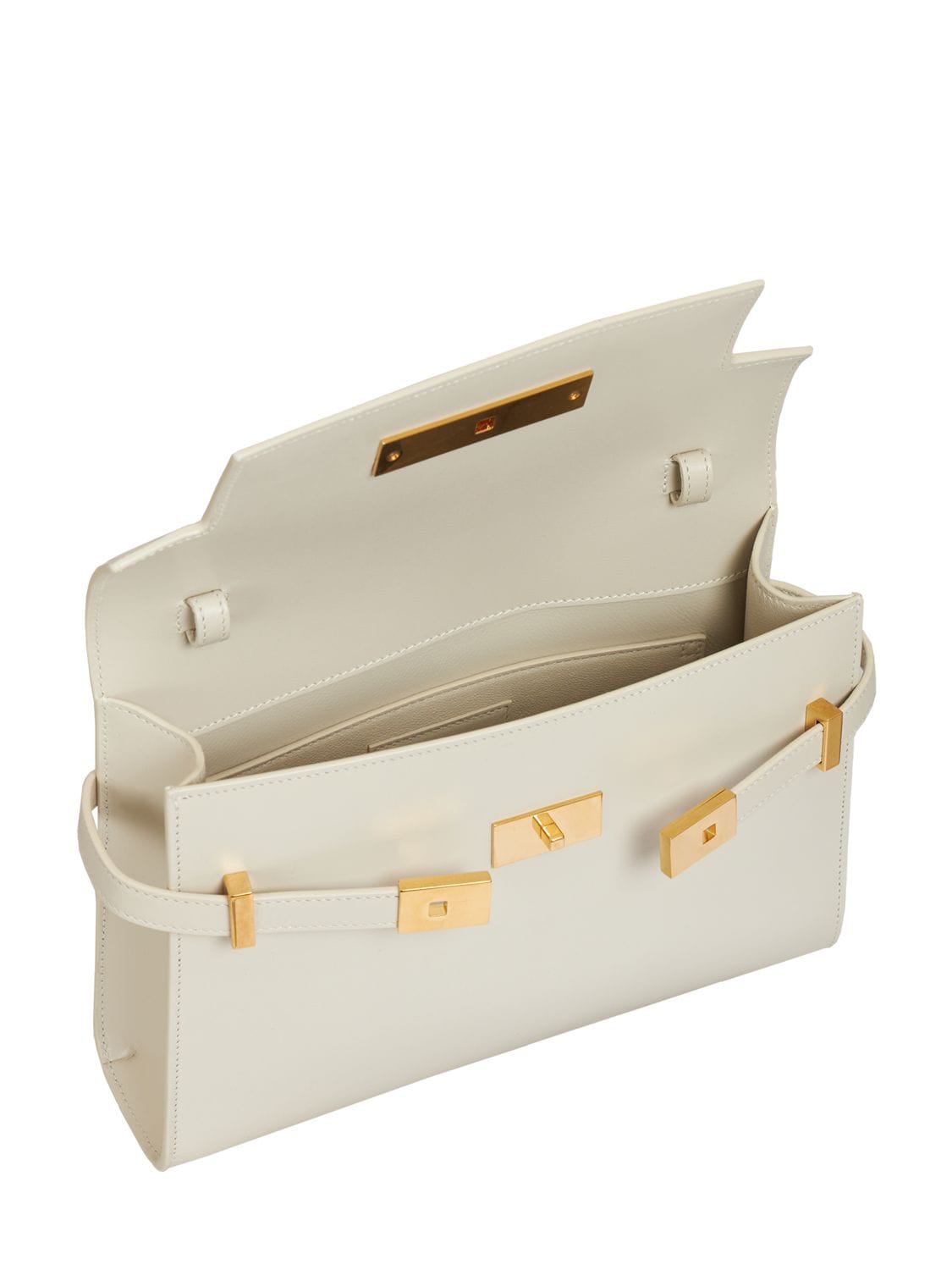 Shop Saint Laurent Manhattan Box Leather Bag In Crema Soft