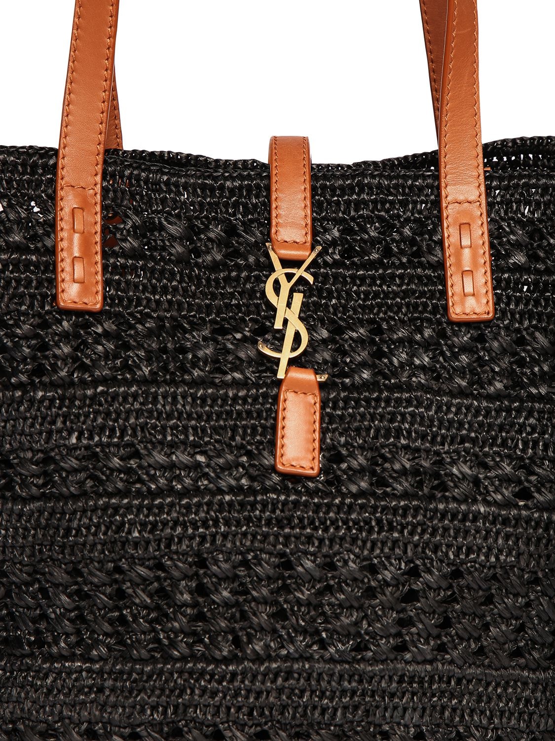 Shop Saint Laurent Medium Raffia Panier Bag In Black