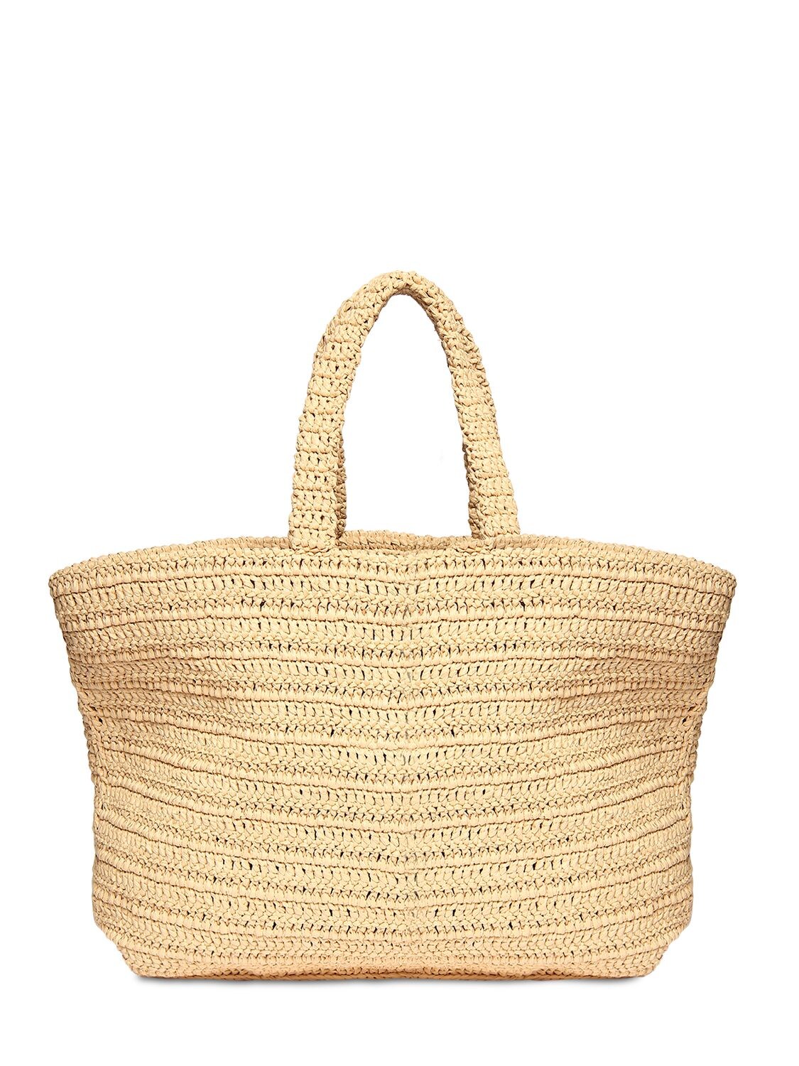 Shop Saint Laurent Rive Gauche Printed Raffia Tote Bag In Naturale