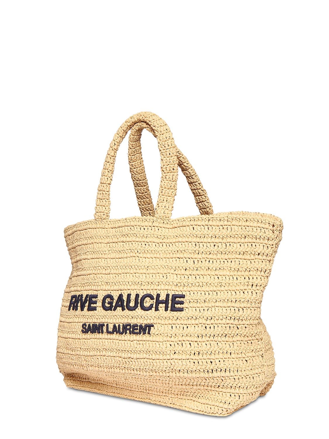 Shop Saint Laurent Rive Gauche Printed Raffia Tote Bag In Naturale