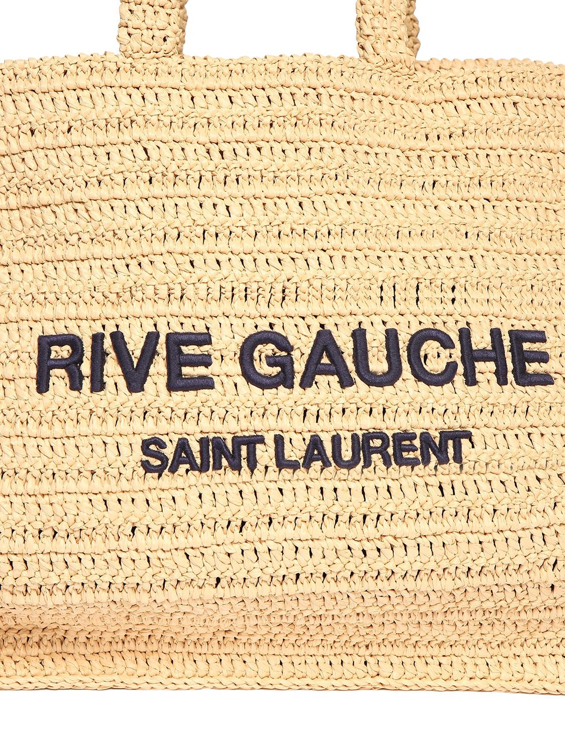 Shop Saint Laurent Rive Gauche Printed Raffia Tote Bag In Naturale