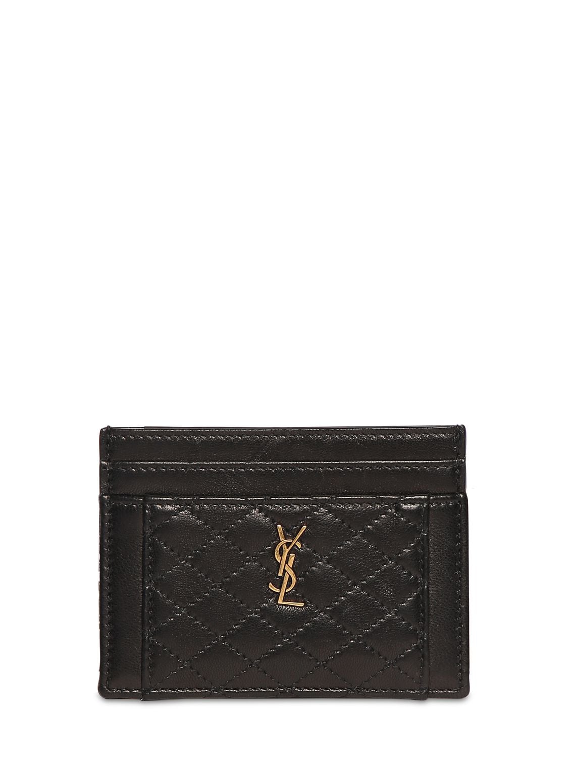 Saint Laurent Gaby Leather Card Case In Black