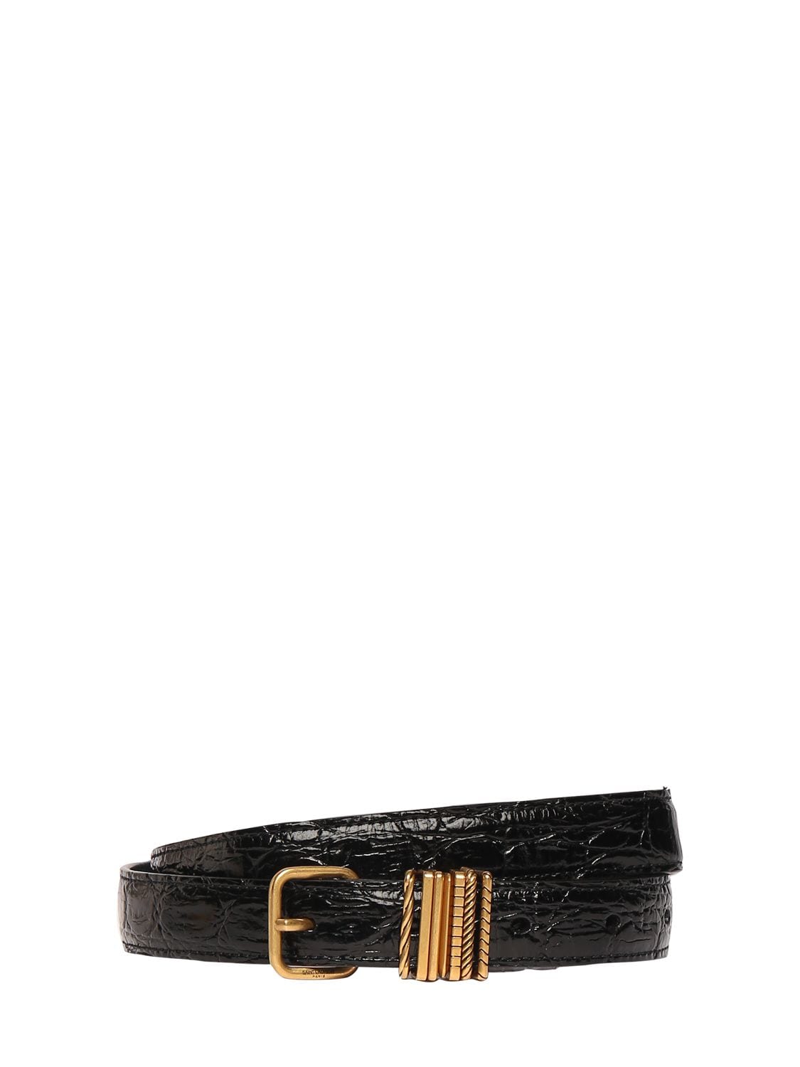 Saint Laurent Men's Logo-Embellished Croc-Effect Leather Belt