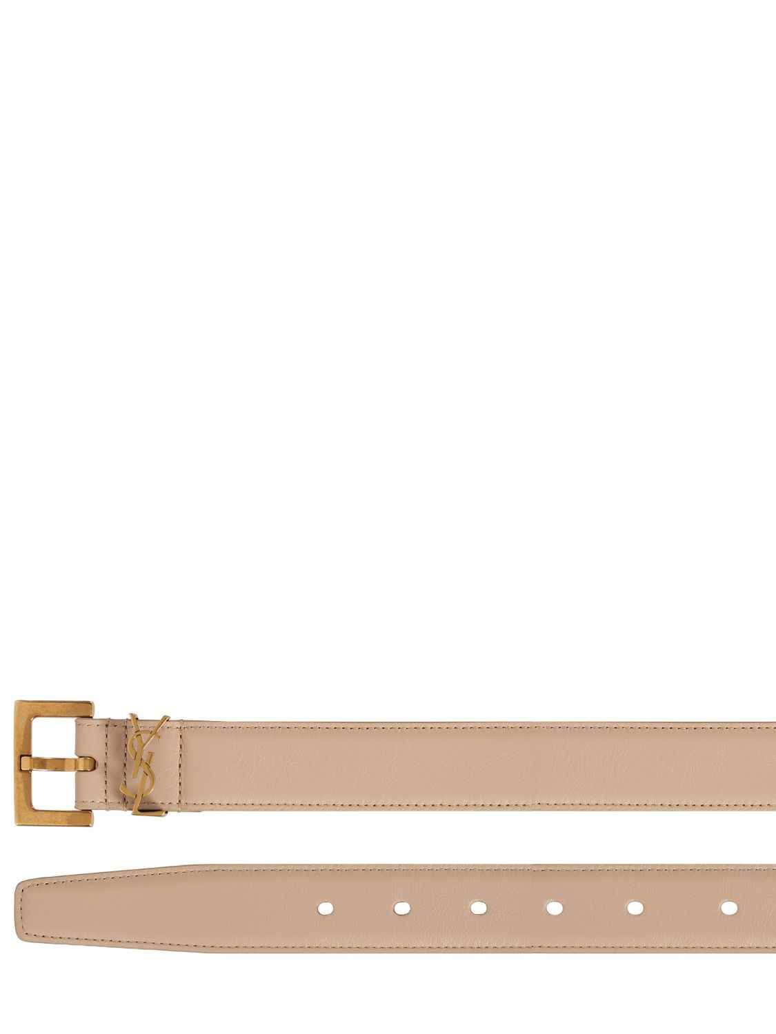 Shop Saint Laurent 3cm Monogram Leather Belt In 다크 베이지