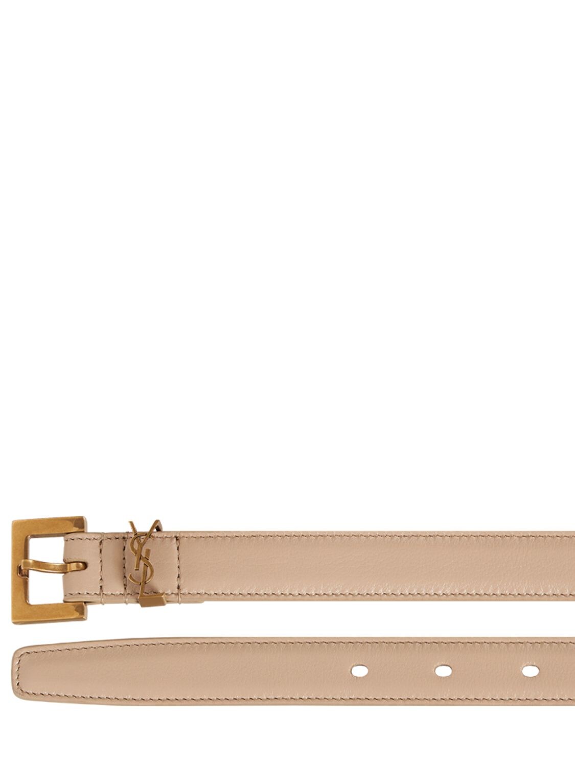 Shop Saint Laurent 2cm Monogram Leather Belt In Dark Beige